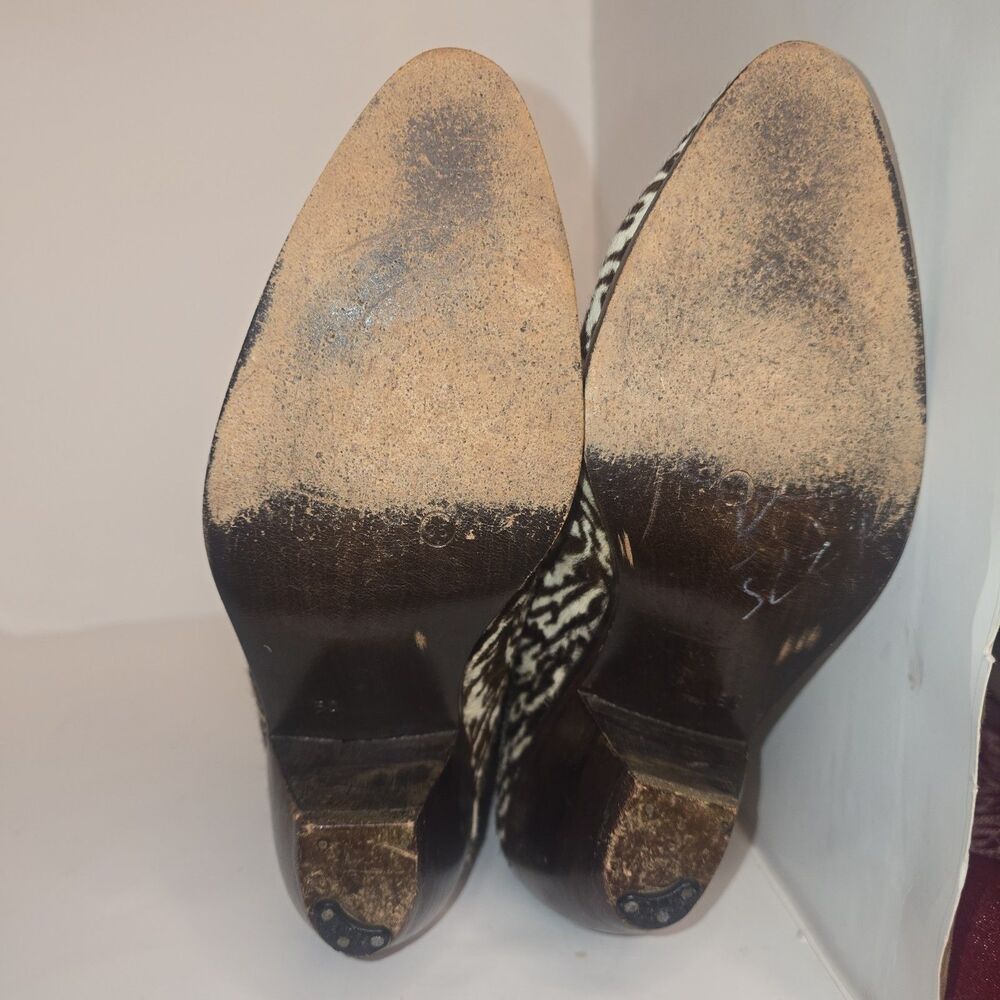 Vintage MAUD FRIZON Zebra Animal Print Calf Hair Brown Beige Boots Size 35 - Picture 8 of 16